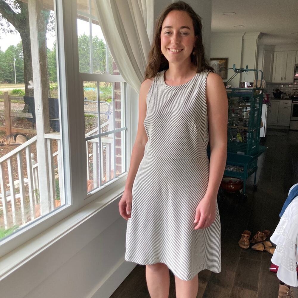 LOFT Cream & Black Fit & Flare Dress, Size 6